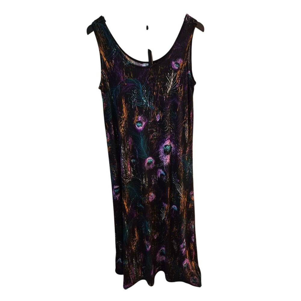 VTG Jostar M Slinky Tank Dress Peacock Travel Knit Stretchy Whimsigoth 90's